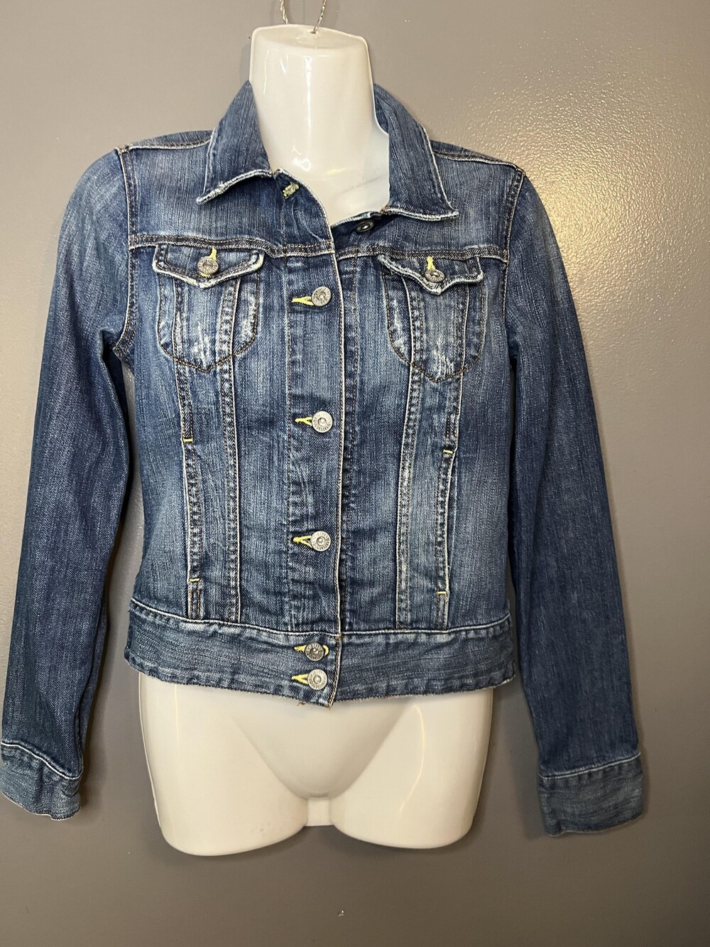 Lucky Brand Denim Jacket Womens XS Blue Medium Wash Trucker Button Stretch Slim